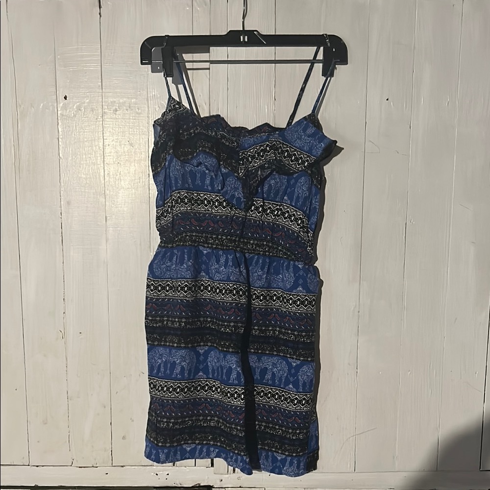 Blue and Black Spaghetti Strap Mini Sundress